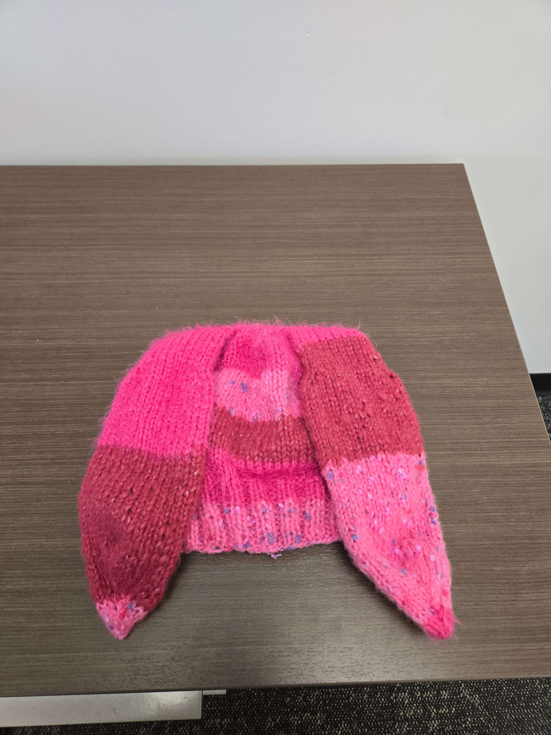 Bunny Hat in pink with ear flaps, warm and cozy for cold seasons, unique multi fiber blend.