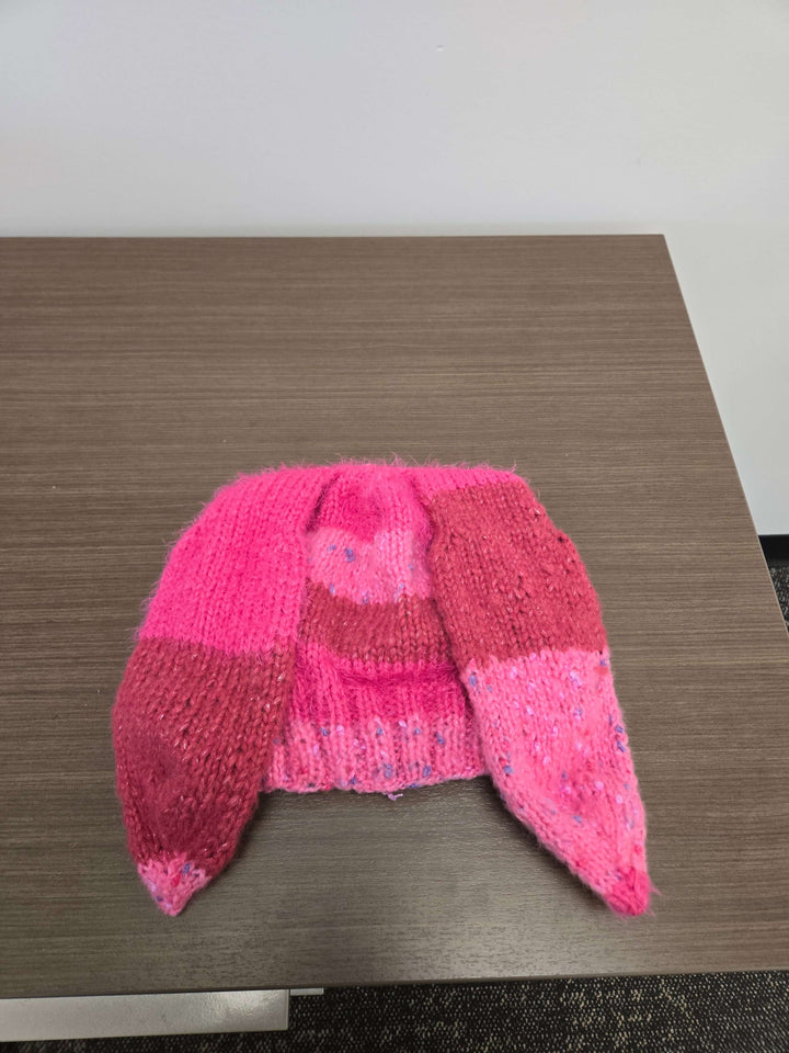 Bunny Hat in pink with ear flaps, warm and cozy for cold seasons, unique multi fiber blend.