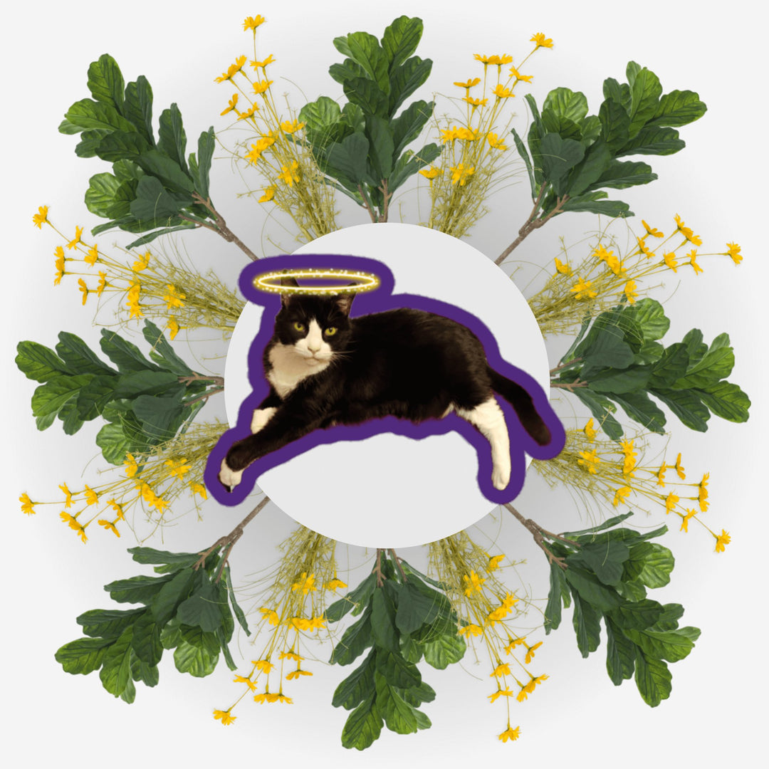 Lounging Angel sticker featuring Bubbles, surrounded by greenery and flowers.