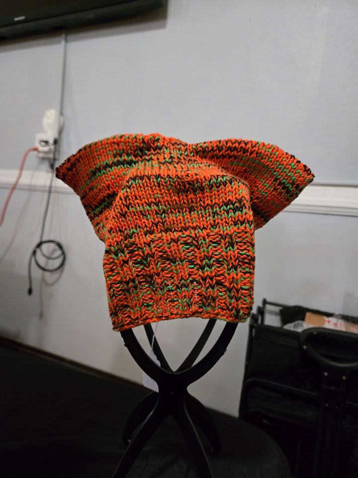 Colorful knitted Cat Hats with ears, perfect for kids and adults alike, showcasing unique design and cute style.